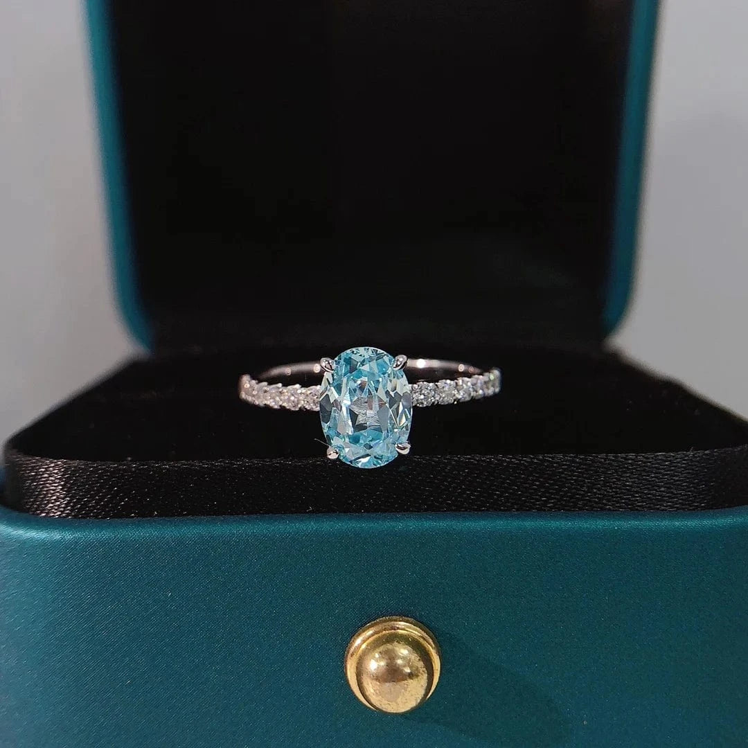 s925 sterling silver fine engagement jewelry 18k gold plated 1.5ct aquamarine oval cubic zircon ring for girl gift