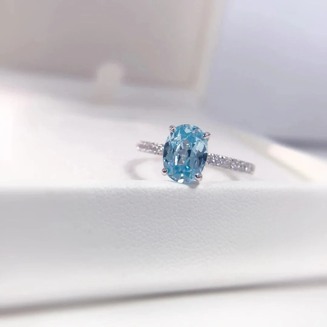 s925 sterling silver fine engagement jewelry 18k gold plated 1.5ct aquamarine oval cubic zircon ring for girl gift