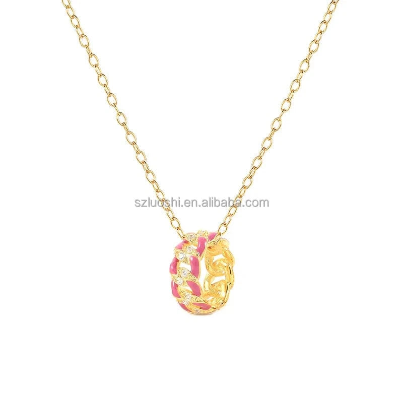 S925 Sterling Silver Neckalce / Yellow Gold-Purple 2024 S925 Sterling Silver Colorful Enamel Circle Chain Women's Pendant 18k Gold Plated Clavicle Necklaces Jewelry