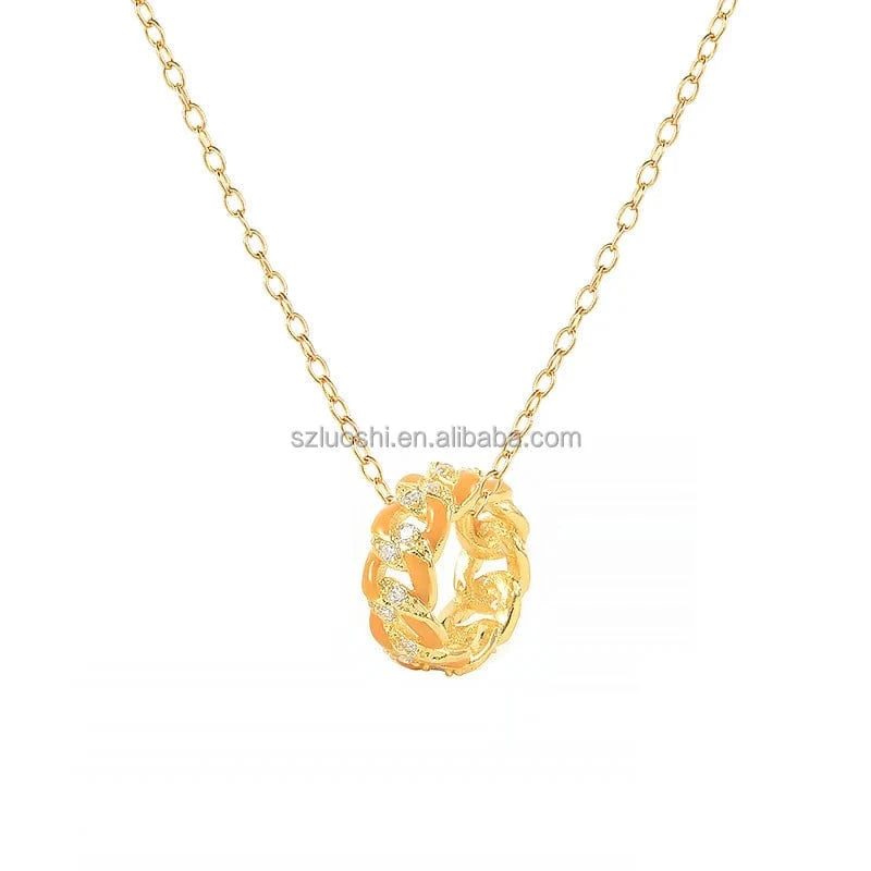 S925 Sterling Silver Neckalce / Yellow Gold-Yellow 2024 S925 Sterling Silver Colorful Enamel Circle Chain Women's Pendant 18k Gold Plated Clavicle Necklaces Jewelry