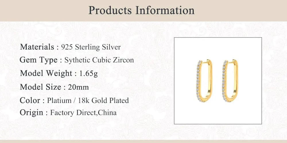 S925 sterling silver U-shaped micro-inlaid colorful zircon personalized trendy hoop earrings jewelry for women