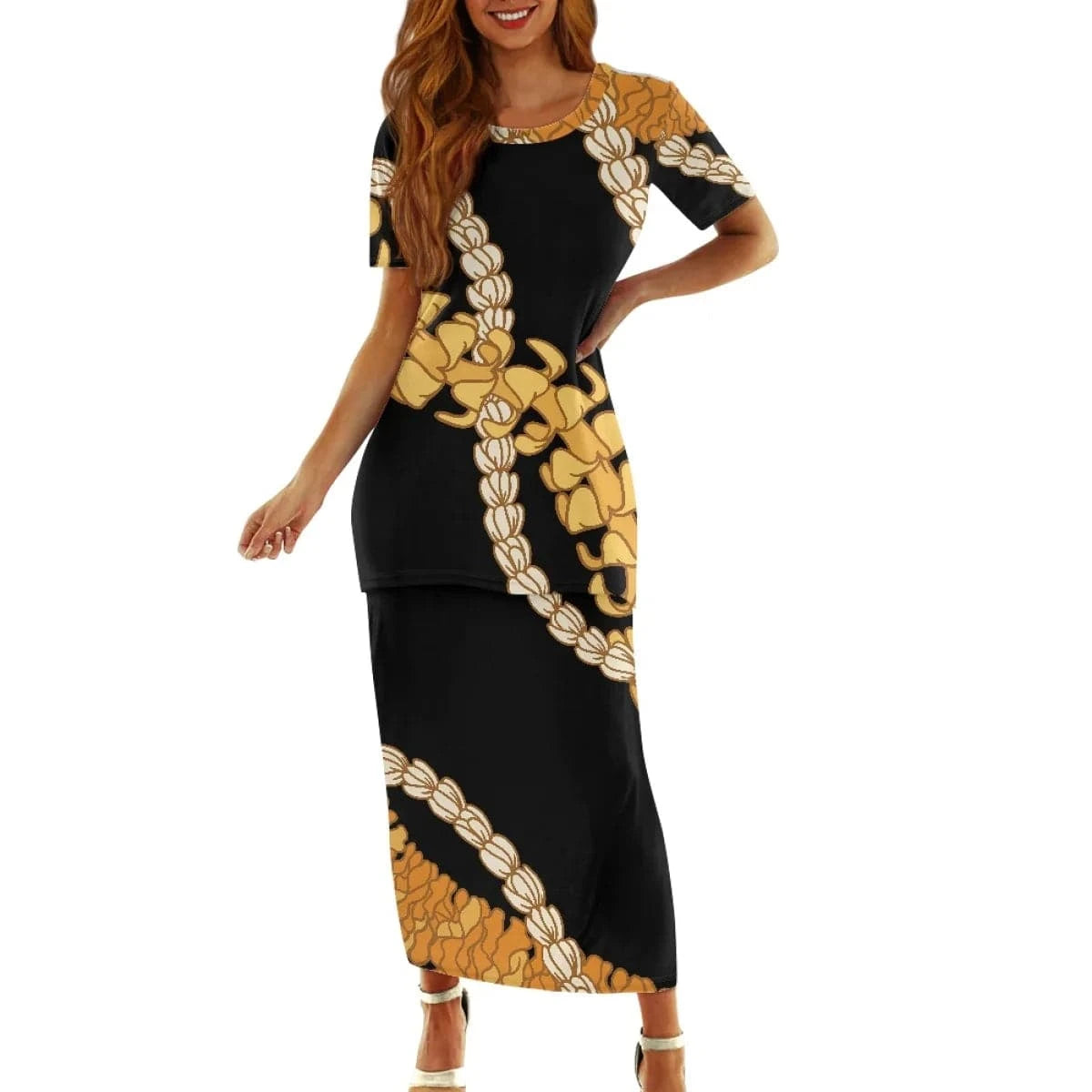 Samoan Puletasi Polynesian Tribal Clothing Print Customized Women Two Piece Islander Style Dress Sets Linen Dresses for Women