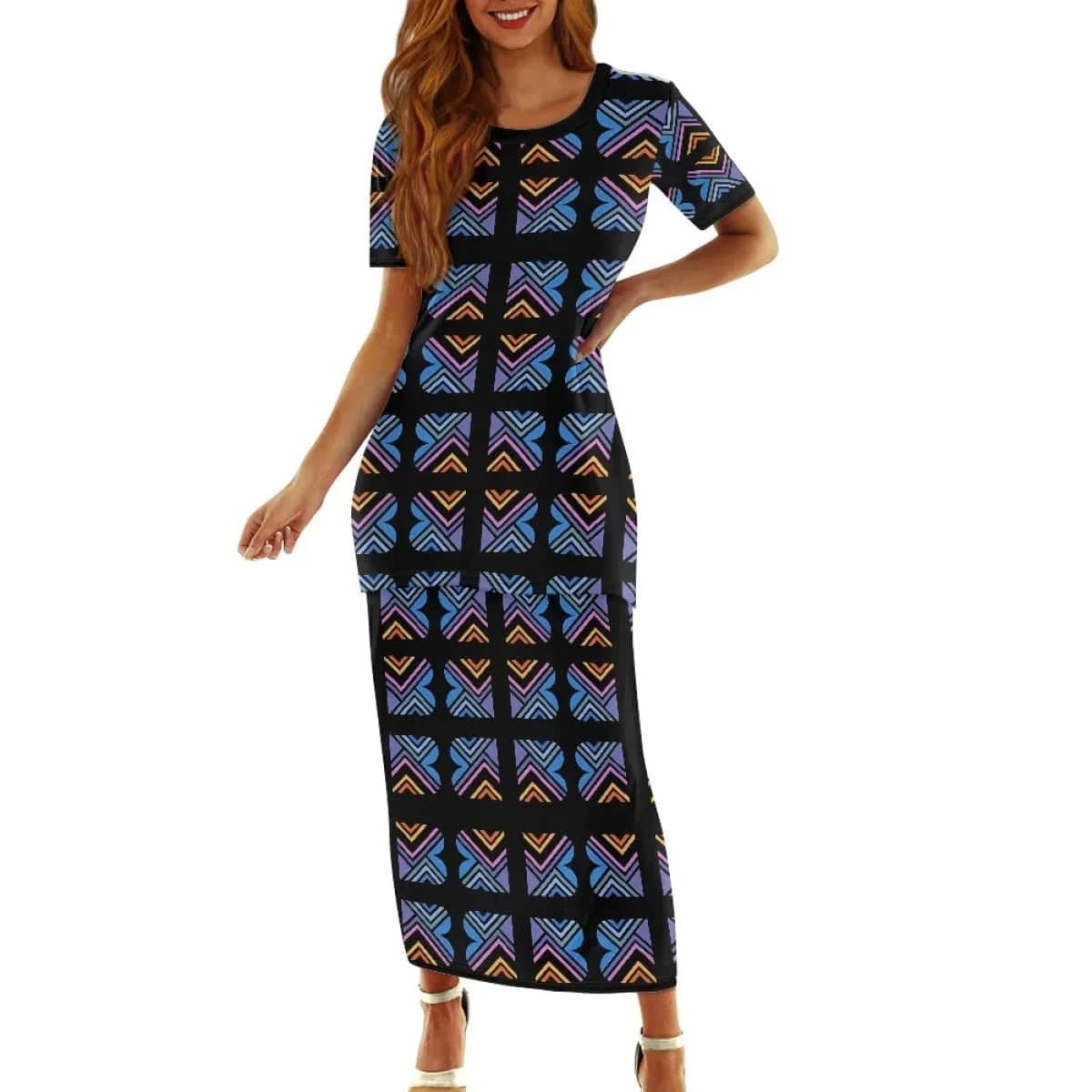 Samoan Puletasi Polynesian Tribal Clothing Print Customized Women Two Piece Islander Style Dress Sets Linen Dresses for Women