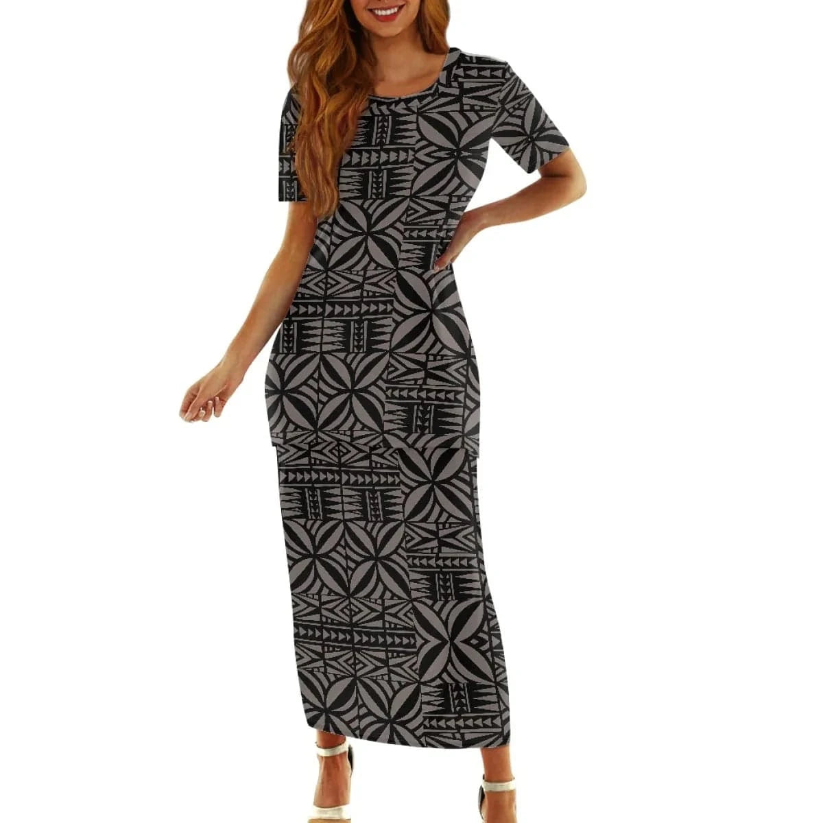 Samoan Puletasi Polynesian Tribal Clothing Print Customized Women Two Piece Islander Style Dress Sets Linen Dresses for Women