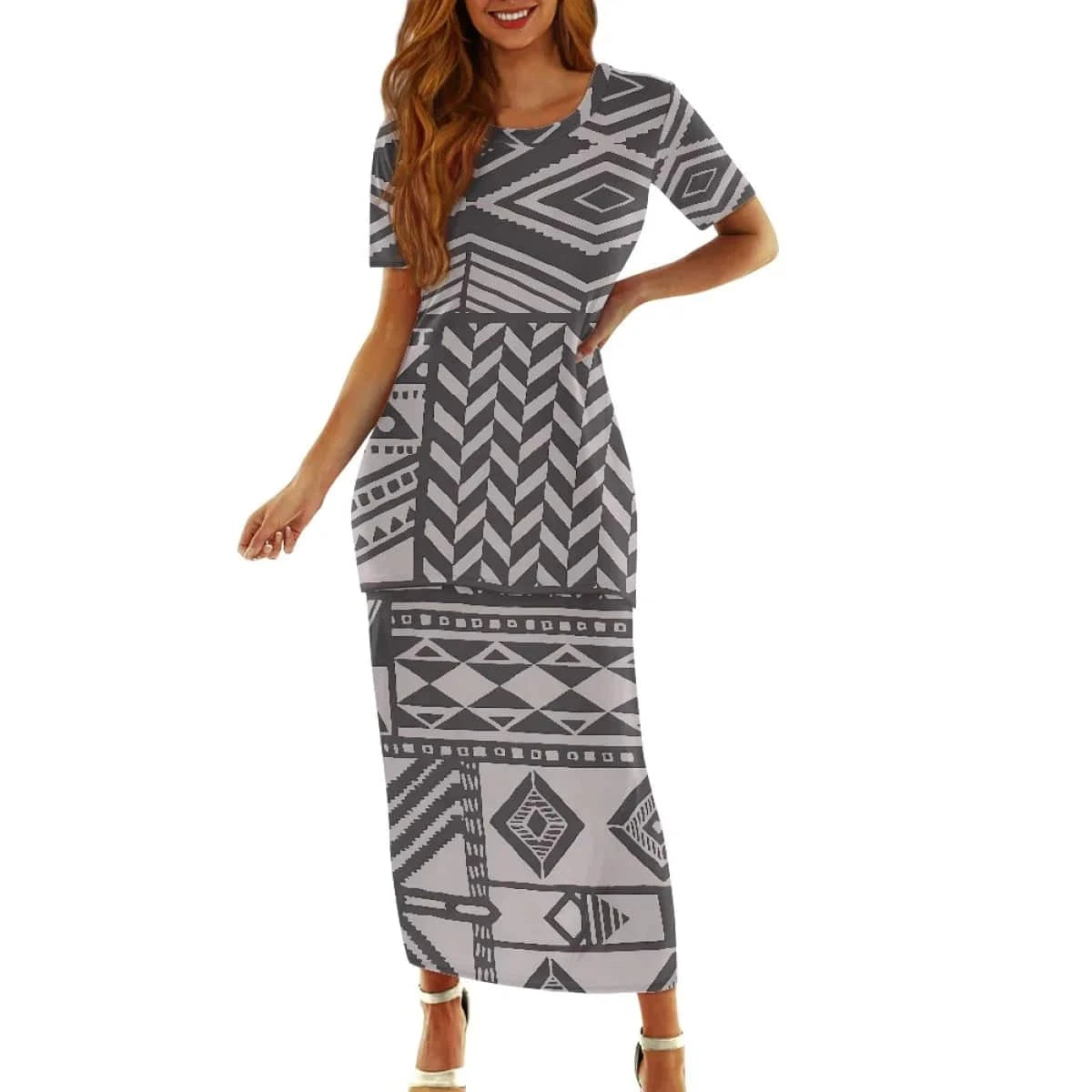 Samoan Puletasi Polynesian Tribal Clothing Print Customized Women Two Piece Islander Style Dress Sets Linen Dresses for Women