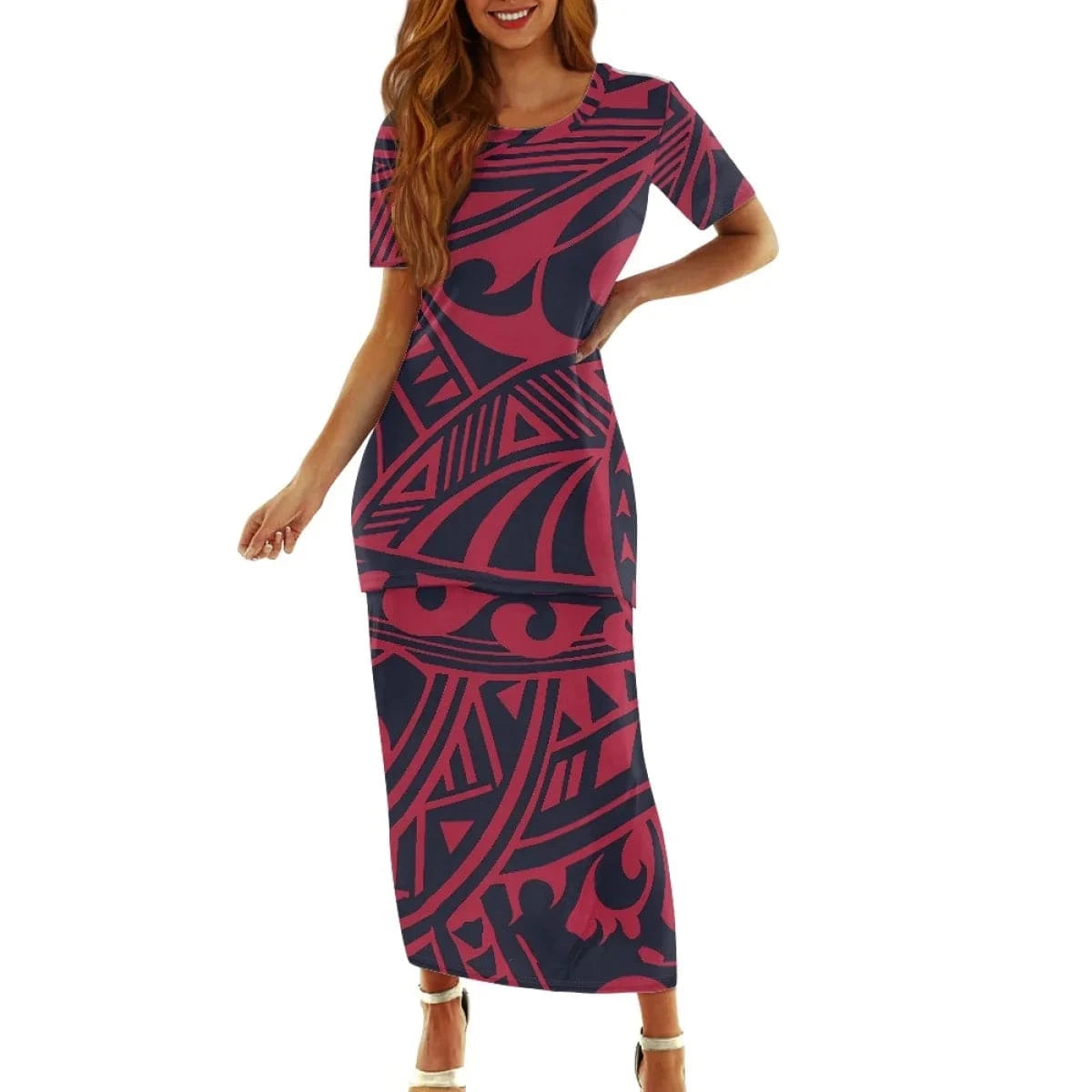 Samoan Puletasi Polynesian Tribal Clothing Print Customized Women Two Piece Islander Style Dress Sets Linen Dresses for Women