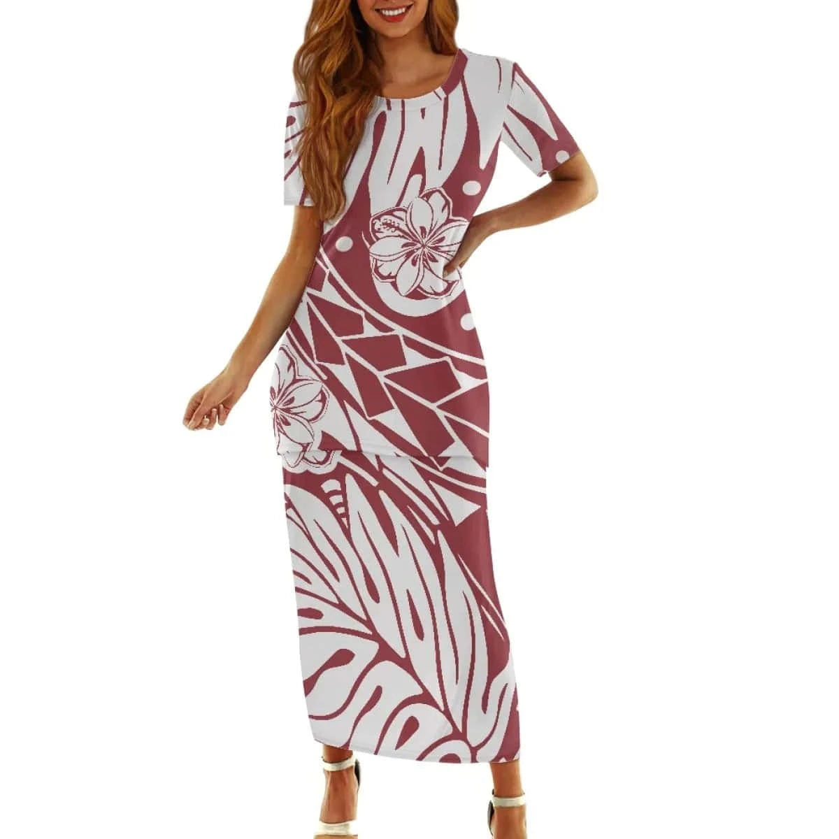 Samoan Puletasi Polynesian Tribal Clothing Print Customized Women Two Piece Islander Style Dress Sets Linen Dresses for Women