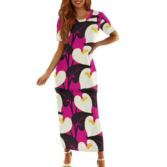Samoan Puletasi Polynesian Tribal Clothing Print Customized Women Two Piece Islander Style Dress Sets Linen Dresses for Women