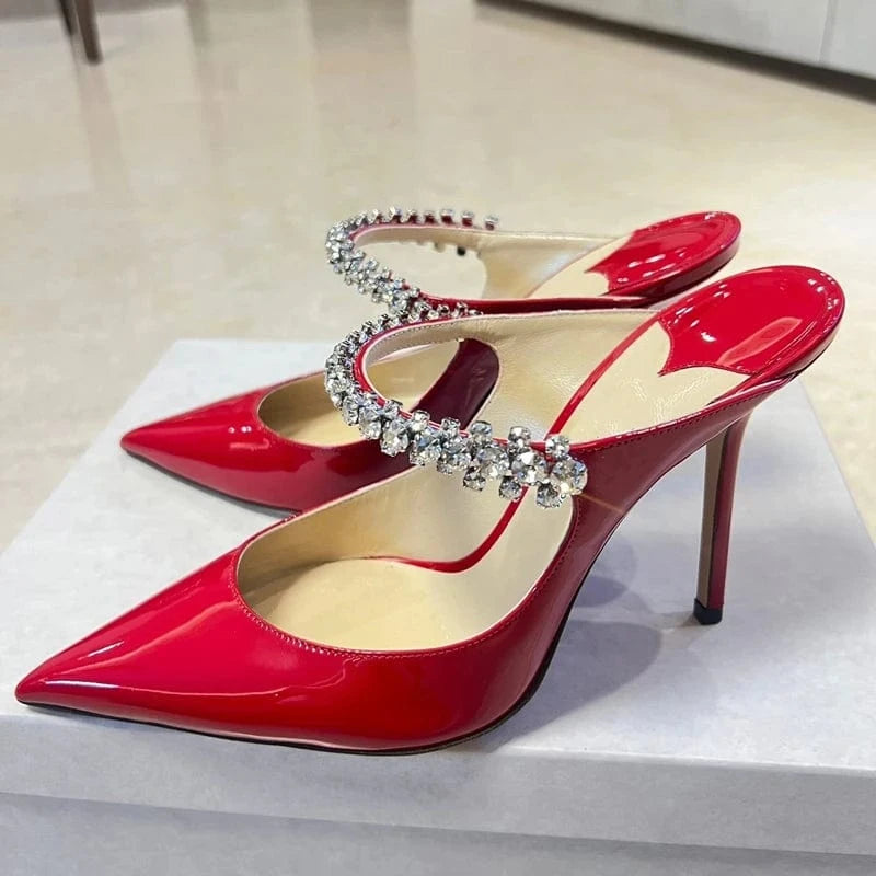 Sandales A Talons Hauts Design Fashion Elegant Ladies Sexy Rhinestone Dress Shoes Women Pointy Toe Stiletto High Heeled Sandals