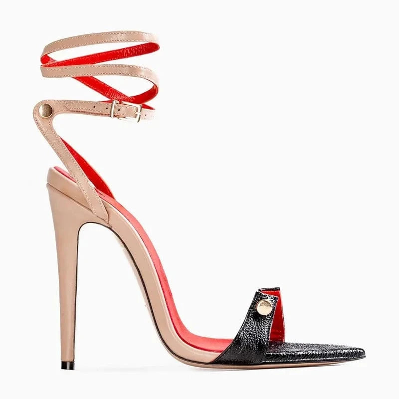 sandales femme talon haut Women Metal Buckle Sexy High Heeled Shoes Pointy Toe Open Toe Ankle Strappy Stiletto Heeled Sandals