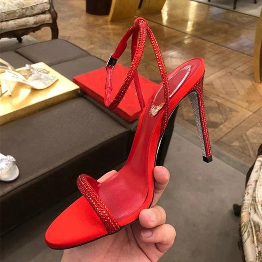 Sandalia De Dama Rhinestone Fashion Female Shoes High Trendy Strap Diamond Heels for Women