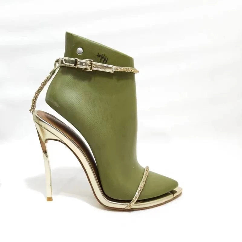 Sandalias De Tacon Fashion Design Women Metal Chain Sexy High Heels Pointy Toe Stiletto Heel Ankle Strap Sandals For Ladies