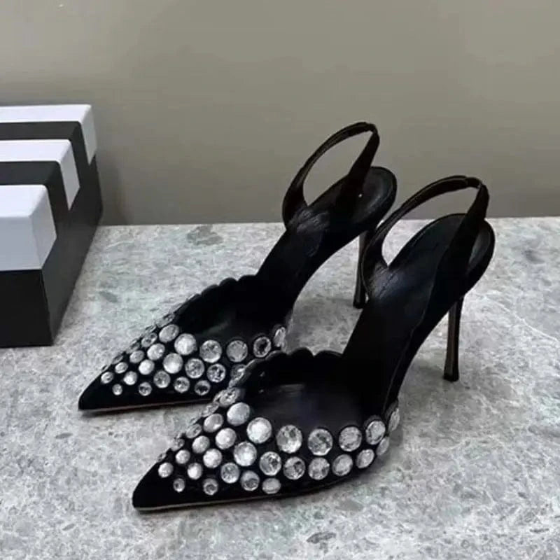 Sandalias Elegantes Big Diamond Pointed Toe Sandal Fashion Shoes New Heels for ladies