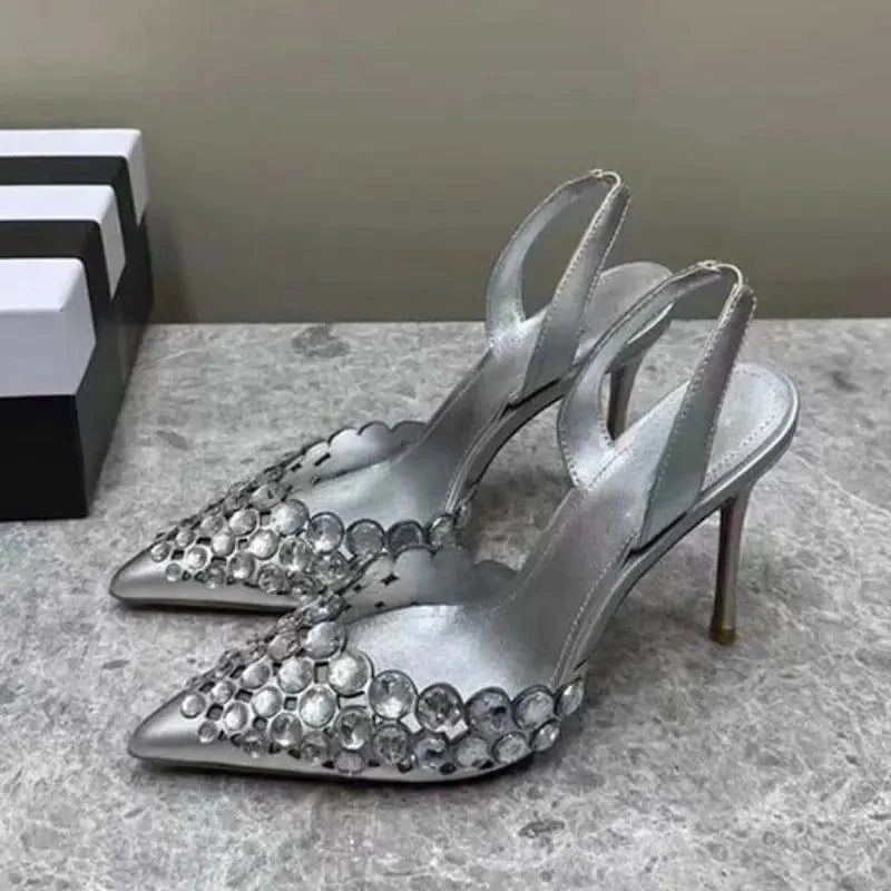 Sandalias Elegantes Big Diamond Pointed Toe Sandal Fashion Shoes New Heels for ladies