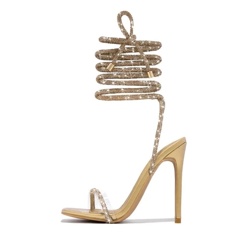 Sandalias Elegantes Stiletto Lace up Strappy Ankle Strap Square Toe Women Ladies Heels 2023