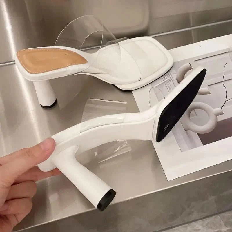 Sandalias Plasticas Quality PVC Glass Summer Women's Slipper Shoes Heeled Ladies Sandals