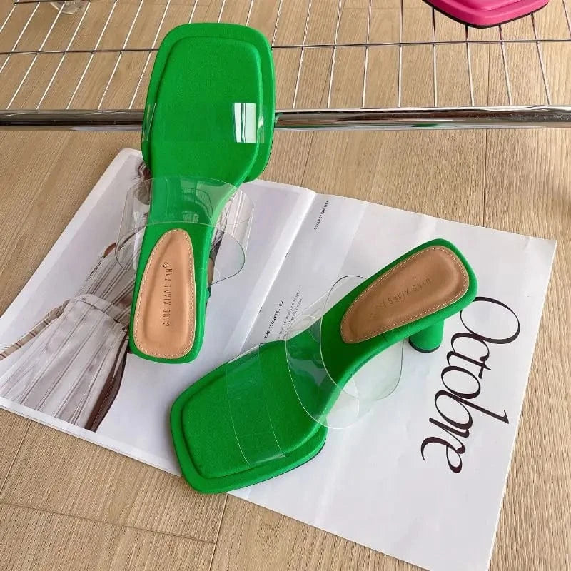 Sandalias Plasticas Quality PVC Glass Summer Women's Slipper Shoes Heeled Ladies Sandals