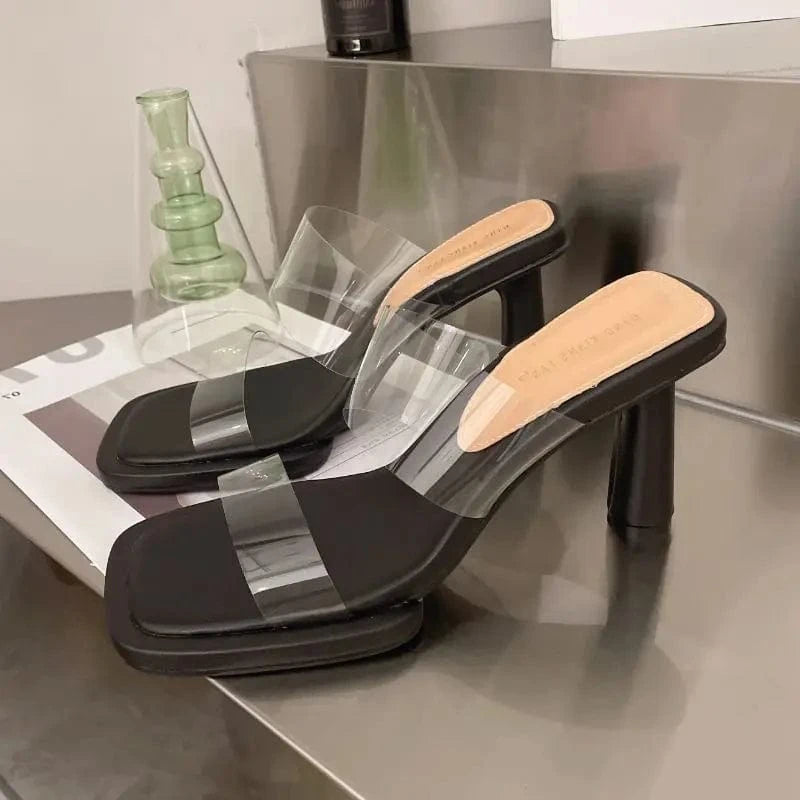 Sandalias Plasticas Quality PVC Glass Summer Women's Slipper Shoes Heeled Ladies Sandals