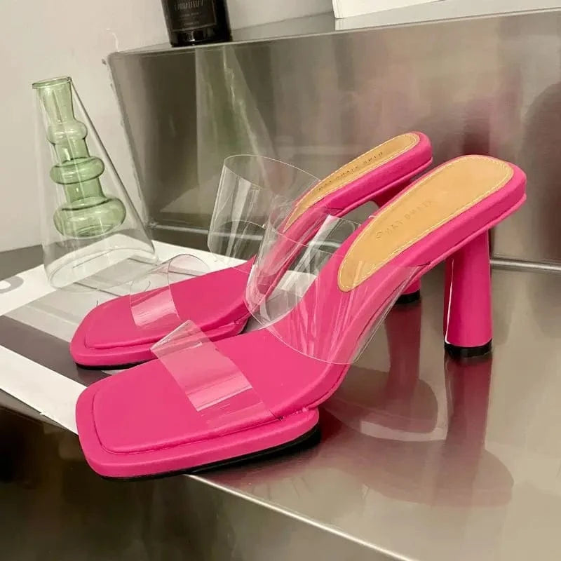 Sandalias Plasticas Quality PVC Glass Summer Women's Slipper Shoes Heeled Ladies Sandals