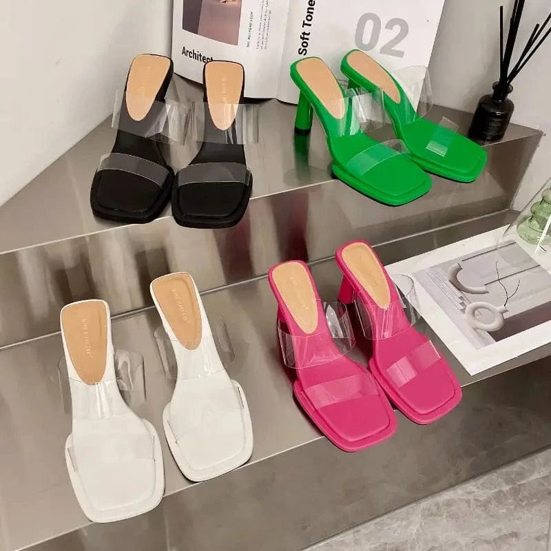 Sandalias Plasticas Quality PVC Glass Summer Women's Slipper Shoes Heeled Ladies Sandals