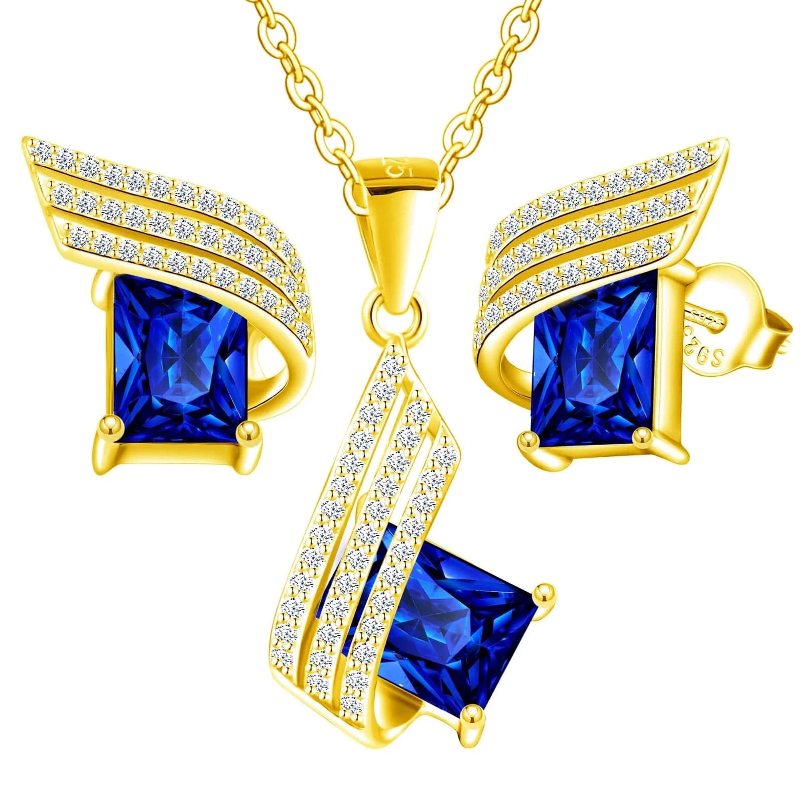 Sapphire dropshipping 925 sterling silver jewelry set luxury design jewelry sets 18k gold plated