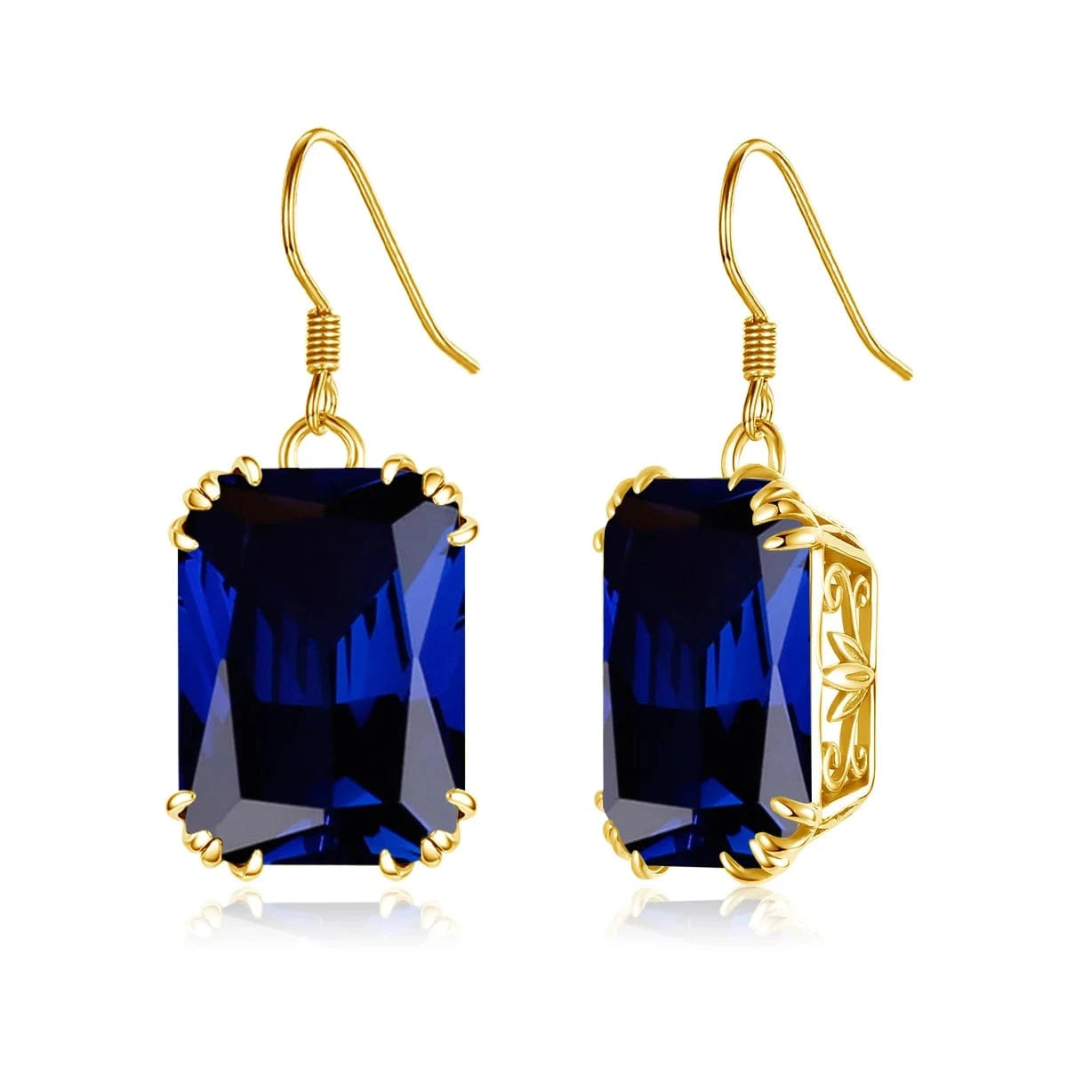 Sapphire Handmade 18K Gold Square Amethyst Earrings  Women Wedding Party  Real Pure 925 Sterling Silver long earrings jewelry
