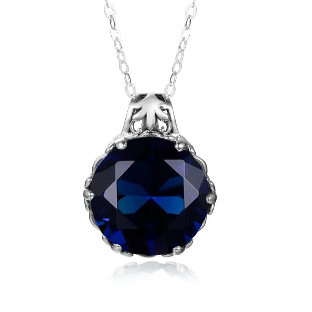 Sapphire Vintage Women Aquamarine Gemstone Pendant 925 Silver Necklace Pendant Gemstone Wedding Jewelry