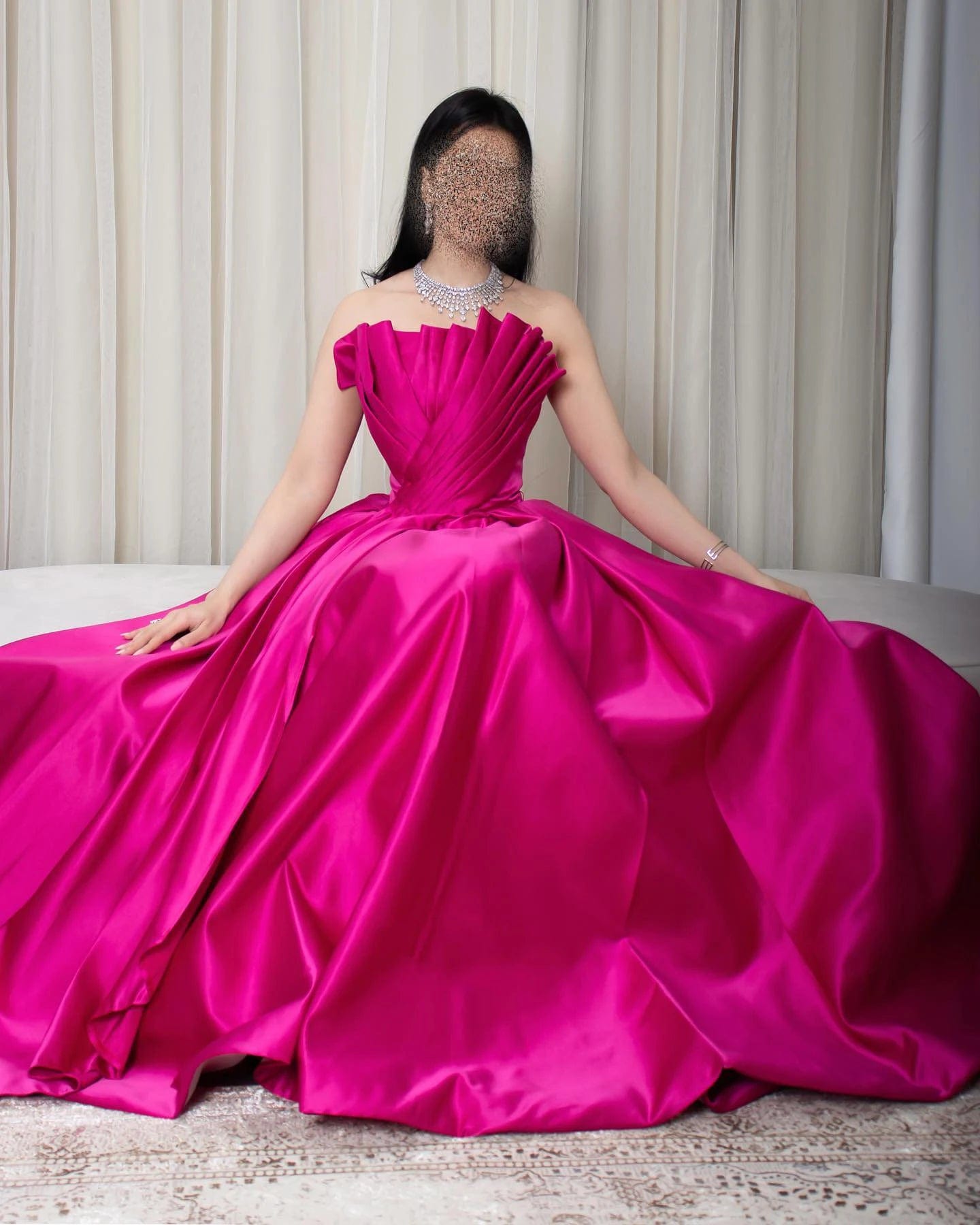 Saudi Arabia Fuchsia Satin Dubai Evening Dress For Women Wedding 2024 Elegant Scalloped Long Formal Party Gown Sf011