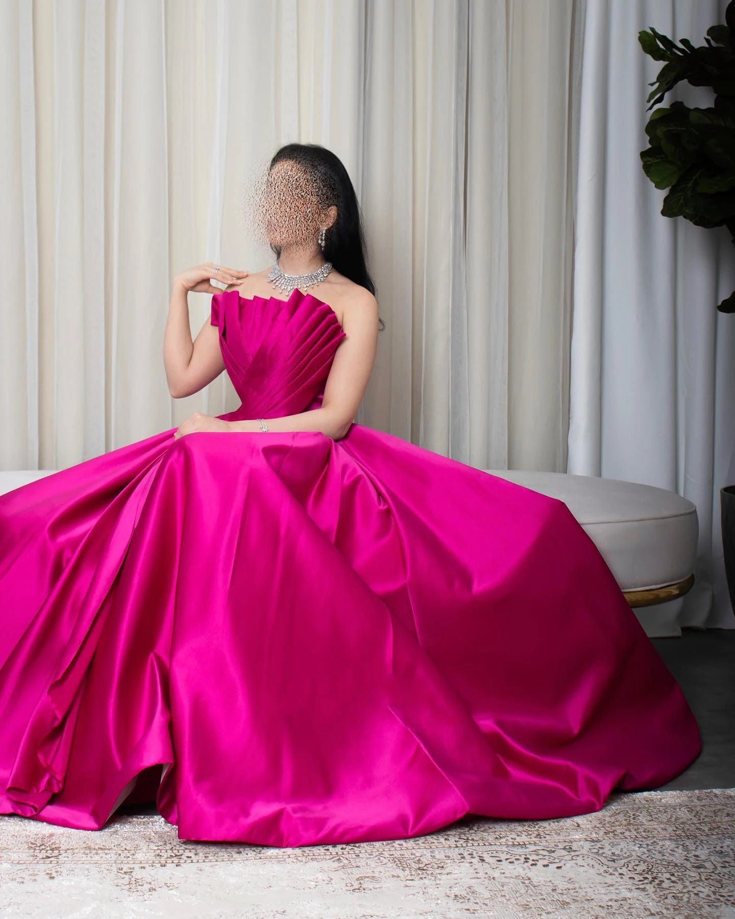 Saudi Arabia Fuchsia Satin Dubai Evening Dress For Women Wedding 2024 Elegant Scalloped Long Formal Party Gown Sf011