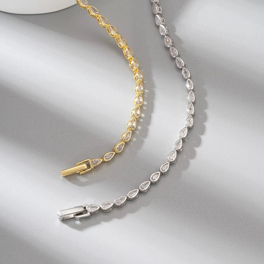 SB154 Fine Jewelry 14K Bracelets Gold Plated Pear Cut White Zirconia Bezel Setting Tennis Bracelet 925 Sterling Silver Jewelry