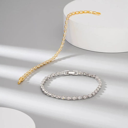SB154 Fine Jewelry 14K Bracelets Gold Plated Pear Cut White Zirconia Bezel Setting Tennis Bracelet 925 Sterling Silver Jewelry