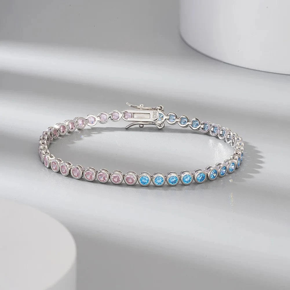 SB155 RINNTIN Dropshipping 925 Silver Fine Jewelry 3.0mm Bezel Setting Round Cut CZ Tennis Bracelet for Women