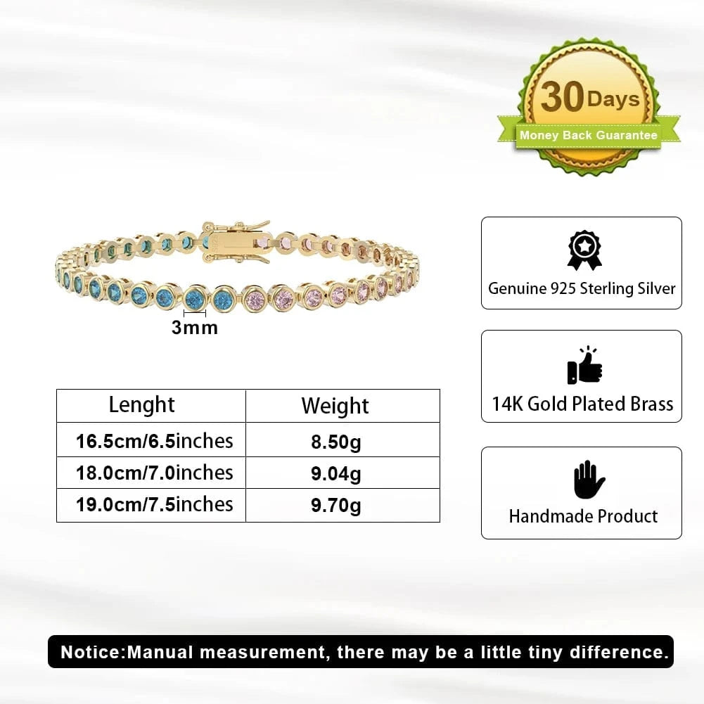 SB155 RINNTIN Dropshipping 925 Silver Fine Jewelry 3.0mm Bezel Setting Round Cut CZ Tennis Bracelet for Women