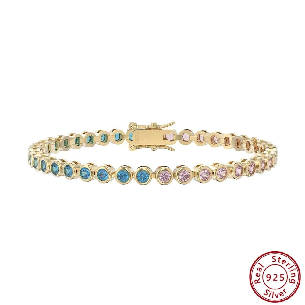 SB155 RINNTIN Dropshipping 925 Silver Fine Jewelry 3.0mm Bezel Setting Round Cut CZ Tennis Bracelet for Women