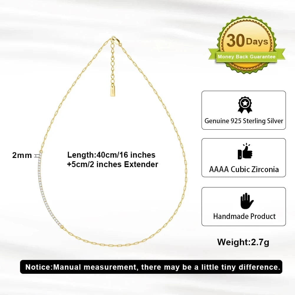 SC63 RINNTIN 925 Sterling Silver 14K Gold Plated Cubic Zirconia Tennis Chain Paperclip Link Chain Choker Dainty Jewelry