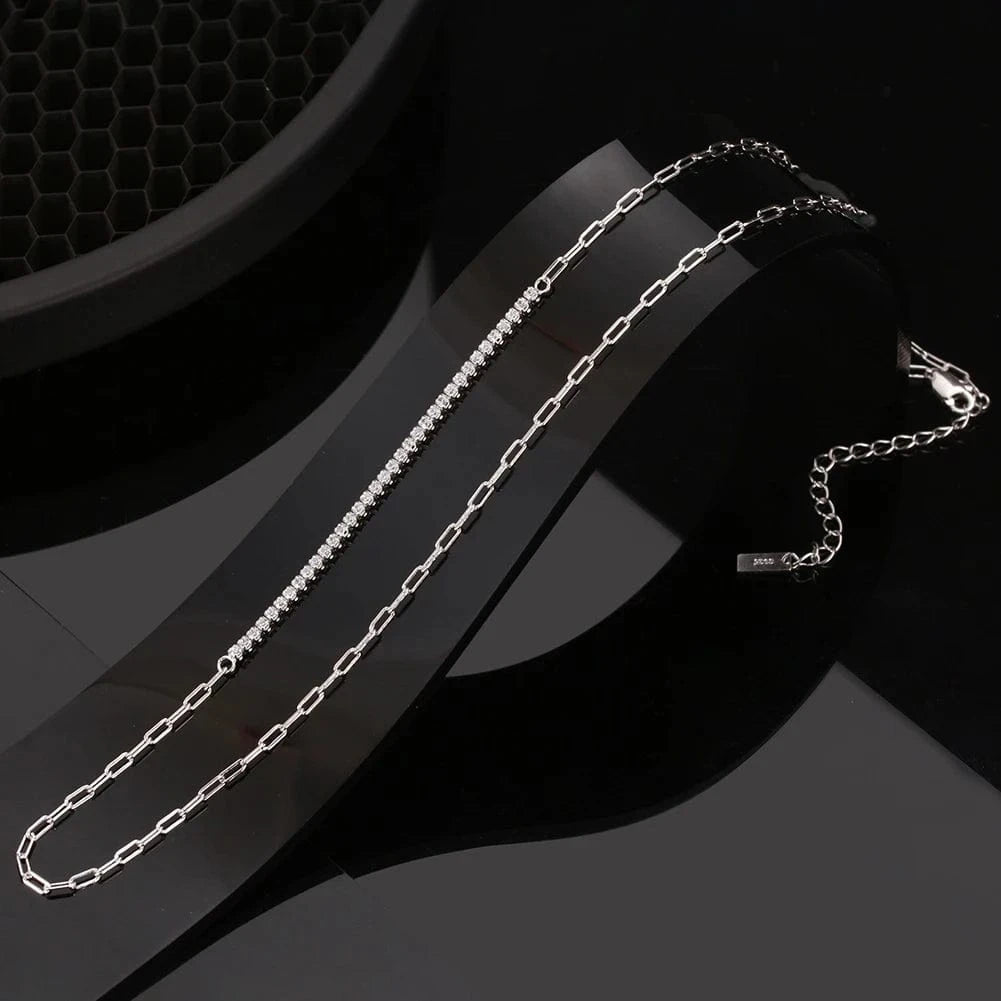 SC63 RINNTIN 925 Sterling Silver 14K Gold Plated Cubic Zirconia Tennis Chain Paperclip Link Chain Choker Dainty Jewelry