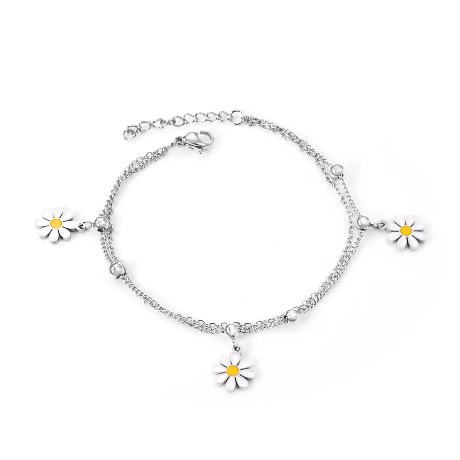 Schmuck Armbander Hawaiian Jewelry Stainless Steel Gold Layered Chain Daisy Flower Charm Bracelets Women