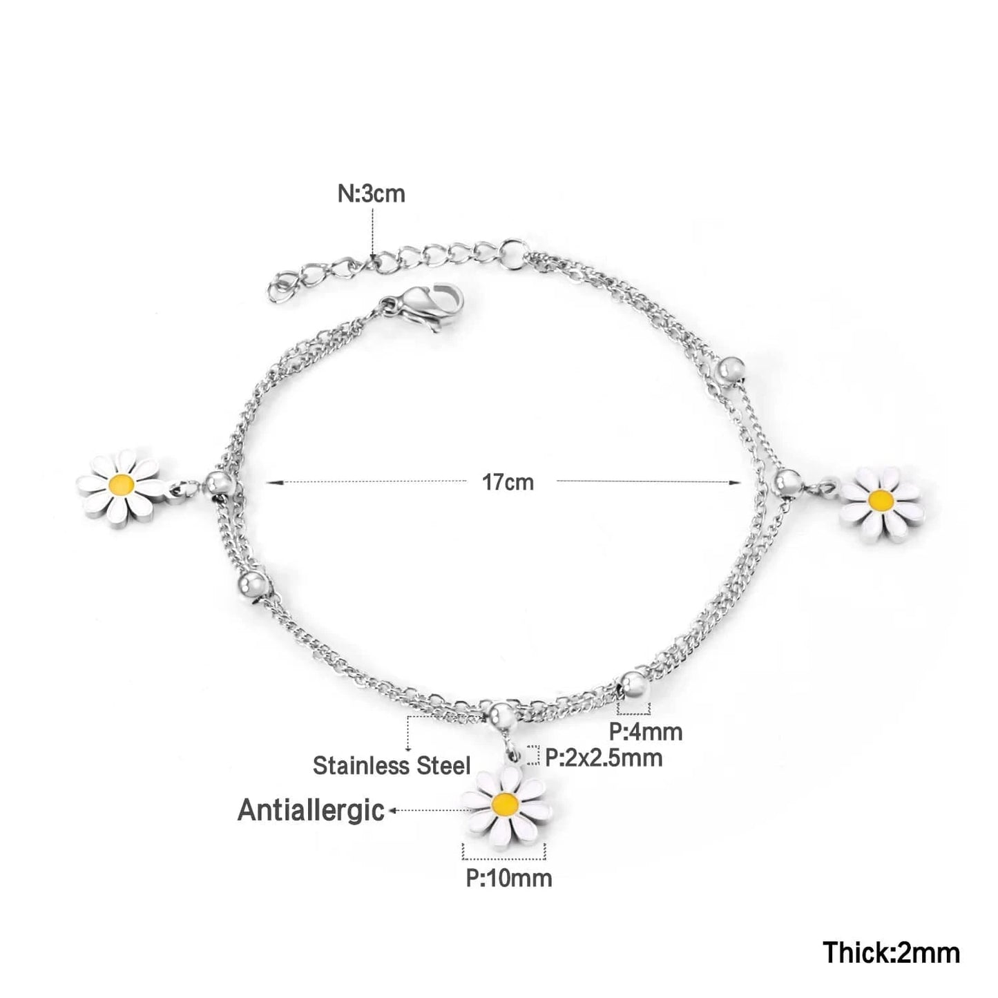 Schmuck Armbander Hawaiian Jewelry Stainless Steel Gold Layered Chain Daisy Flower Charm Bracelets Women