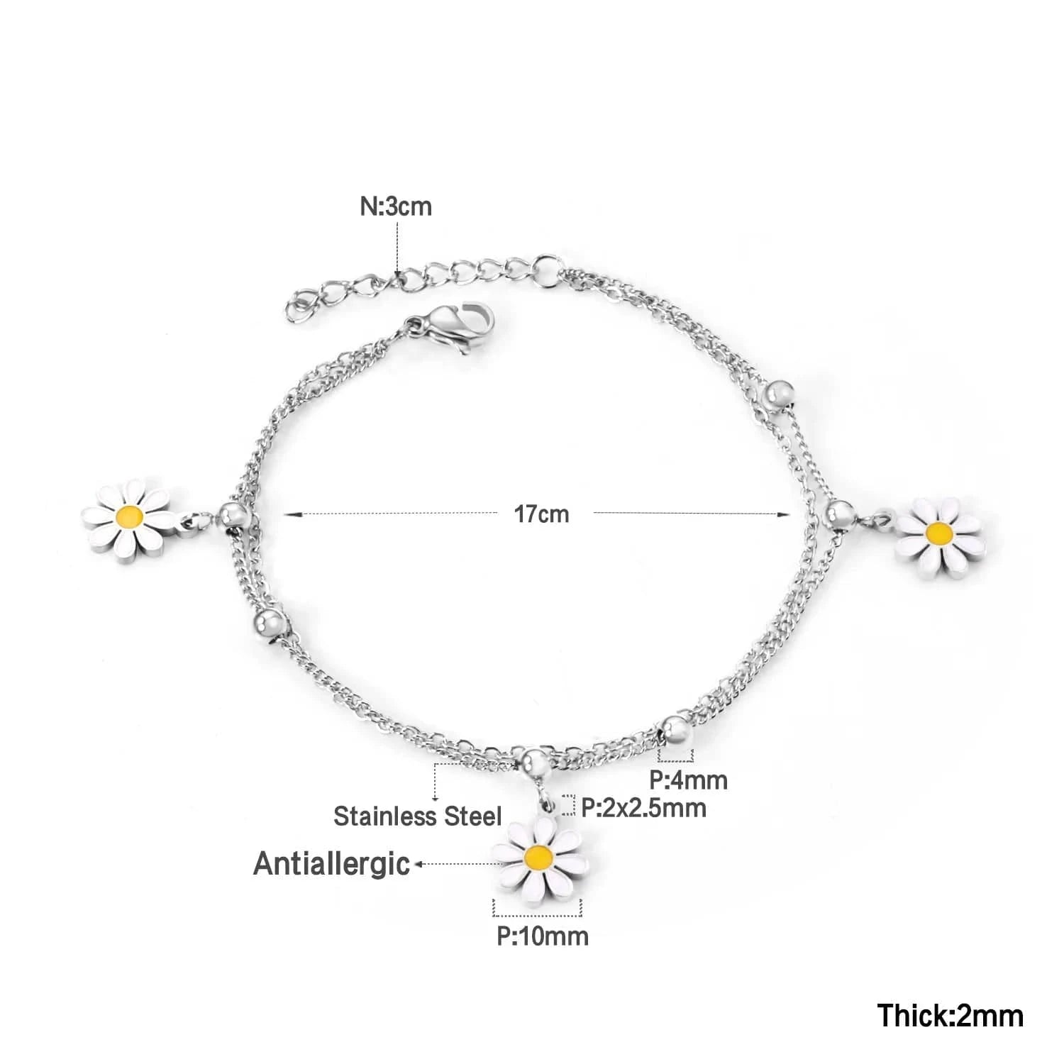 Schmuck Armbander Hawaiian Jewelry Stainless Steel Gold Layered Chain Daisy Flower Charm Bracelets Women