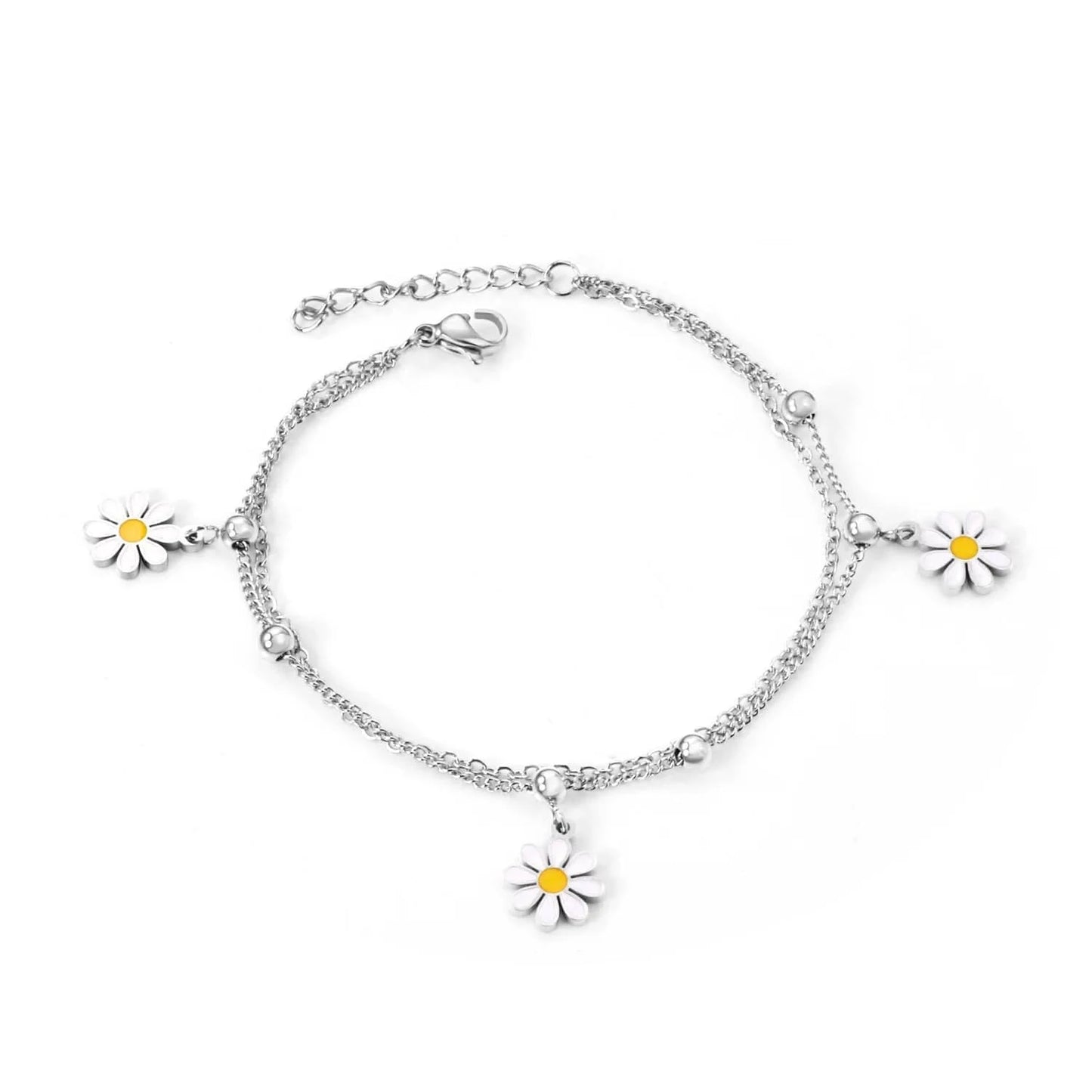 Schmuck Armbander Hawaiian Jewelry Stainless Steel Gold Layered Chain Daisy Flower Charm Bracelets Women