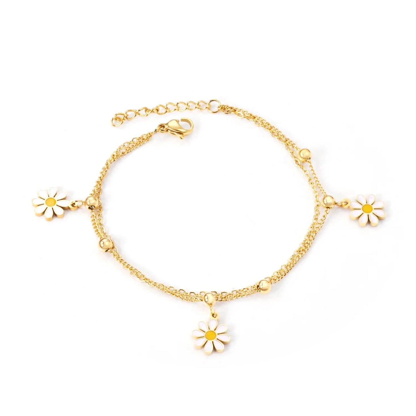 Schmuck Armbander Hawaiian Jewelry Stainless Steel Gold Layered Chain Daisy Flower Charm Bracelets Women