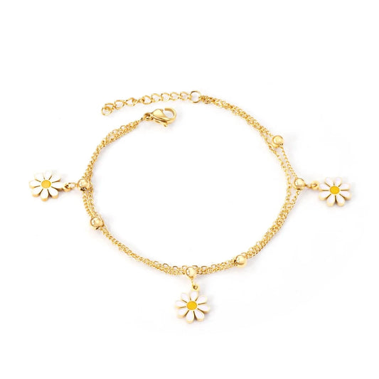 Schmuck Armbander Hawaiian Jewelry Stainless Steel Gold Layered Chain Daisy Flower Charm Bracelets Women