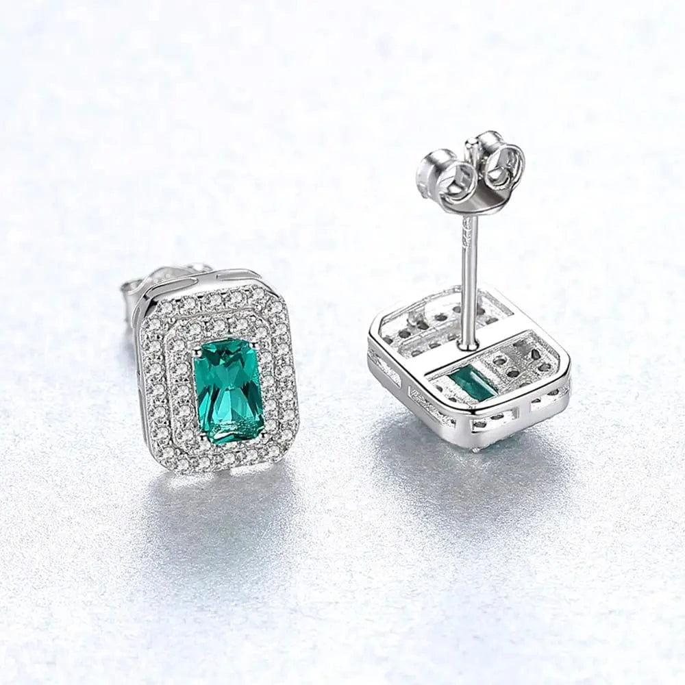 SE0123 CZCITY 925 Sterling Silver Earrings Bride Simple Square Green Gemstone Earrings Ladies Wedding Earrings