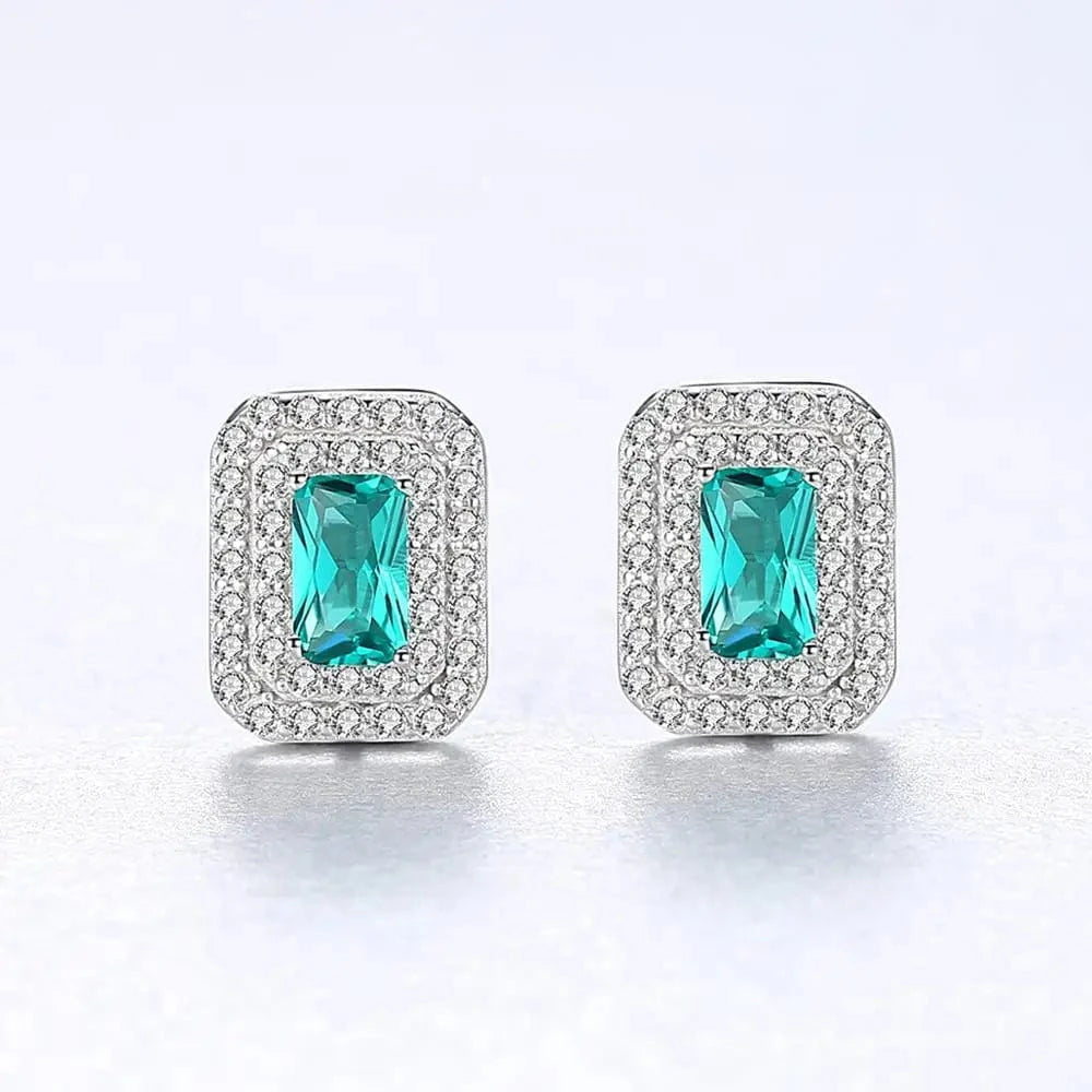 SE0123 CZCITY 925 Sterling Silver Earrings Bride Simple Square Green Gemstone Earrings Ladies Wedding Earrings