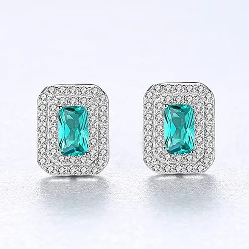 SE0123 CZCITY 925 Sterling Silver Earrings Bride Simple Square Green Gemstone Earrings Ladies Wedding Earrings