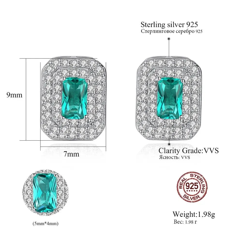 SE0123 CZCITY 925 Sterling Silver Earrings Bride Simple Square Green Gemstone Earrings Ladies Wedding Earrings