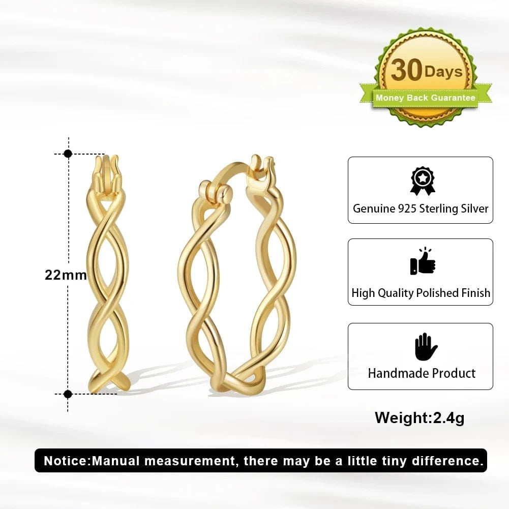 SE363 RINNTIN Hypoallergenic 14K Gold Plated Jewelry 925 Sterling Silver Twisted Hoop Earrings  Women Jewelry for Wedding