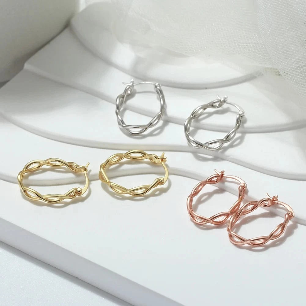 SE363 RINNTIN Hypoallergenic 14K Gold Plated Jewelry 925 Sterling Silver Twisted Hoop Earrings  Women Jewelry for Wedding