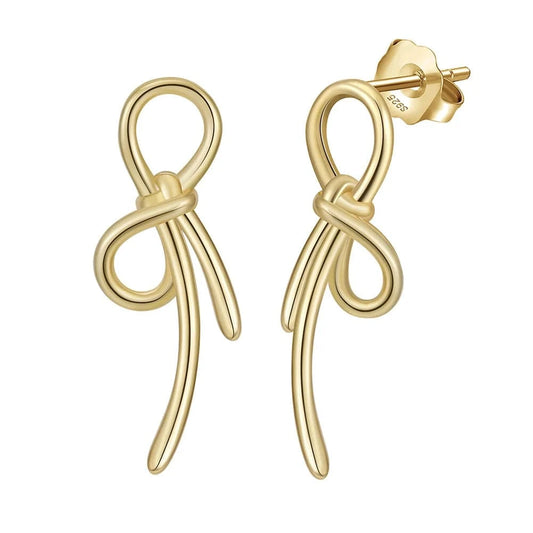 SE411 Dainty Gold Plated Earrings Bow-tie Ribbon Cute Delicate Stud Earring Trendy Silver Non Tarnish Earrings Jewelry for Women