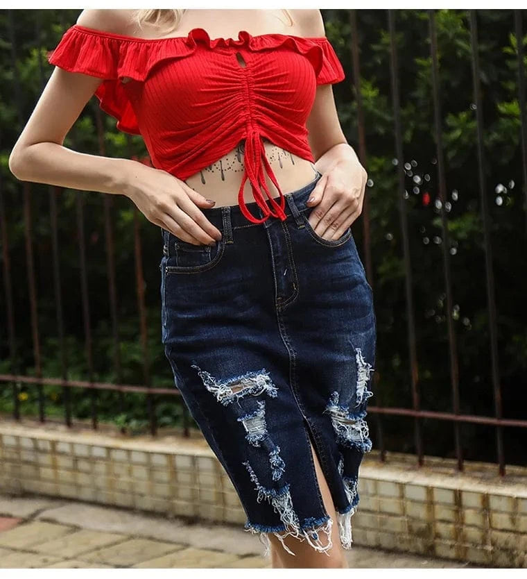 senhora saia  dame jupe en lady jean falda courte jupe dame jupe en jean  falda corta de jean azul